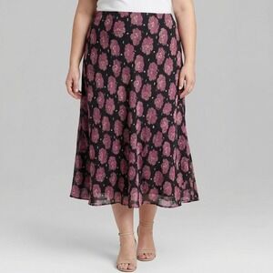 Style‎ Co Woman Black Pink Floral Maxi Skirt Size 14W